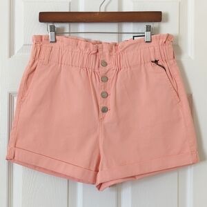CP Jeans Retro High Waisted Wide Cuffed Leg Soft Paperbag Shorts Peach Pink 13